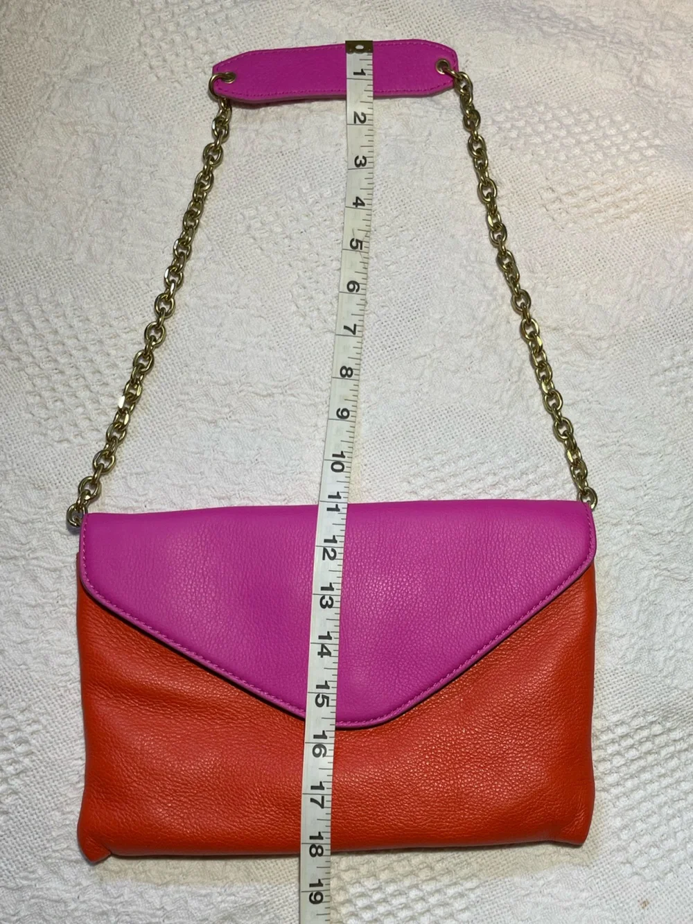 J.Crew Invitation Clutch – Colorblock Leather Orange & Fuchsia Pink